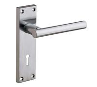 Designer Levers T-Bar Straight Lever Lock Door Handle on Backplate - Satin Chrome Silver Finish, Solid Aluminum & Zinc Alloy Construction, Key Lock Profile, Interior Door Handles for Homes & Offices