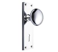 Designer Levers - Victorian Knob On Lock Backplate Polished Chrome