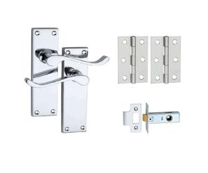 Designer Levers - Victorian Scroll Lever Door Handles - Includes 64mm Tubular Latch and 75mm Door Hinges Pair - Interior Use - 152 x 42mm