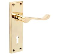 Designer Levers - Victorian Scroll Lever Door Handles - Polished Brass - 1 Pair - Locking Door Handle