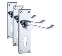 Designer Levers - Victorian Scroll Lever Door Handles - Polished Chrome - 1 Pair - Euro Lock Door Handle (Pack of 3)