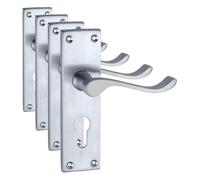 Designer Levers - Victorian Scroll Lever Door Handles - Satin Chrome - 1 Pair - Euro - Locking Door Handle (Pack of 4)