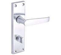 Designer Levers Victorian Straight Lever Door Handles, Satin Chrome, 1 Pair | Thumbturn locking for bathroom doors; thumbturn included; zinc construction; 152mm. backplate length.