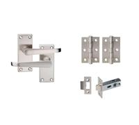 Designer Levers - Victorian Straight Lever Latch Door Pack - Satin Nickel - Includes 64mm Tubular Latch 1 Pair of Butt Hinges Spindle & Screws - Interior Use