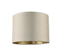 Designer Light Shimmer Taupe Drum Lampshade with Inner Champagne Gold Satin Lining | 18cm x 25cm | Squares and Diamonds Pattern by Happy Homewares