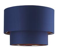 Modern and Trendy Navy Midnight Blue Cotton Fabric Double Tier Design Ceiling Pendant Lamp Shade with Shiny Copper Inner | 28cm x 40cm by Happy Homewares