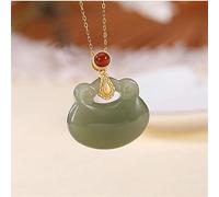 Designer Original New Silver Inlaid Natural Hetian Jade Necklace Pendant Personality Classical Exquisite Charm Ladies Jewelry (Gem Color : Necklace 45CM)