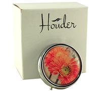 Designer Pill Box by Houder - Decorative Pill Case with Gift Box - Carry Your Meds in Style (Orange Daisy)