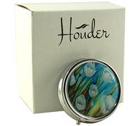 Designer Pill Box by Houder - Decorative Pill Case with Gift Box - Carry Your Meds in Style (Tulips)