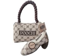 Designer Poochi Dog Handbag with shoe bundle Squeaky Toy, Grey and Brown Pattern