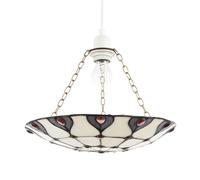 Designer Purple and Amber Stained Glass Tiffany Pendant Shade with Red Round Beads | 31cm x 6cm | Antique Chains Included by Happy Homewares