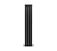 Designer Radiators 160 x 28cm Flat Panel Modern Central Heating Matt Black Vertical Column Double Panel Wall Mounted Slimline Kitchen Living Room Bathroom Commercial Cleaning Brush & Fixing Kit Black
