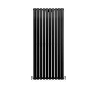 Designer Radiators 160 x 70cm Flat Panel Modern Central Heating Matt Black Vertical Column Double Panel Wall Mounted Slimline Kitchen Living Room Bathroom Commercial Cleaning Brush & Fixing Kit Black