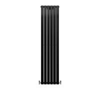 Designer Radiators 180 x 42cm Flat Panel Modern Central Heating Matt Black Vertical Column Double Panel Wall Mounted Slimline Kitchen Living Room Bathroom Commercial Cleaning Brush & Fixing Kit Black