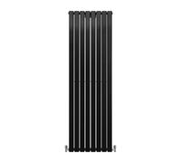 Designer Radiators 180 x 56cm Flat Panel Modern Central Heating Matt Black Vertical Column Double Panel Wall Mounted Slimline Kitchen Living Room Bathroom Commercial Cleaning Brush & Fixing Kit Black