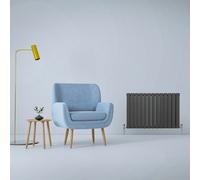 Designer Radiators 60 x 91cm Flat Panel Modern Central Heating Anthracite Grey Horizontal Column Double Panel Wall Mounted Slimline Kitchen Living Room Bathroom Commercial Cleaning Brush & Fixing Kit