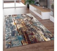 Designer Rug Colourful Wood Effect Long Deep Effect In Turquoise Yellow Blue Mot