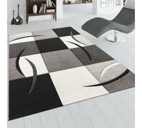 Designer Rug - Contour Cut - Geometric Pattern - Black White Grey