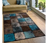 Designer Rug Living Room Attractive Colour Combination Checked Turquoise Brown C