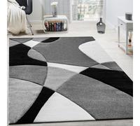 Designer Rug Modern Geometric Design Contour Cut In Black White