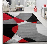 Designer Rug Modern Geometric Design Contour Cut In Red Black Grey