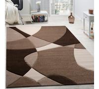 Designer Rug Modern Geometric Pattern Contour Cut In Brown Cream Beige