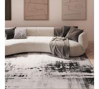 Designer Silver Grey Abstract Living Area Rug Slate Textured Polyester Painterly Carpet Stain Resistant Paint Brush Lounge Hallway Rugs 240cm x 330cm