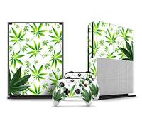 Designer Skin Sticker for the XBOX ONE S Console With Two Wireless Controller Decals - Weeds White