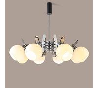 Designer Space Elements Living Room Chandelier, Chrome Bedroom Study Ceiling Decorative Lighting Fixture With Open Glass Globe Shade Pendant Lighting, Includes Two Extension Rods (20+30 Cm)