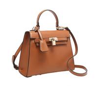 Designer-Style Box Crossbody Handbag, Faux Leather, Gold-Tone Hardware, Available in White, Tan, Beige, Black (Brown)