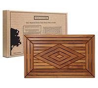 Designer Teak Shower Mat Large 31.5 X 19.5 Naturally Water-Resistant with Teak Oil Finish for Bathroom, Bath, Pool, Spa, Boat, Sauna, Patio, RV, Front Door from Our Diamond Collection