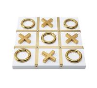 Designer Tic Tac Toe Board, Metal Construction in Gold/White (33x33x4cm) - Modern Table Top Game, Interactive Coffee Table Decor, Educational Brain Teaser for Family Fun