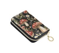 Designer Wallet Women Leather RFID Blocking Credit Card Holder Vintage Mushrooms Floral White Zipper Wallet with Coin Pocket