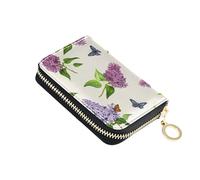 Designer Wallet Womens Zip Around RFID Blocking Credit Card Wallets Cute Purple Lilac Flowers Lavender Beige Coin Change Purse with Zipper
