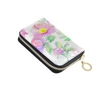 Designer Women's Wallets Leather RFID Blocking Credit Card Holder Watercolor Wildflowers Pastel Zipper Card and Cash Holder