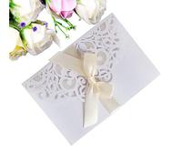 DesignerBox 10 Pack Wedding Invitations Cards Kit, 3 Folds 5x7'' Laser Cut Flora Lace Invitation Cards Cover Holder Pocket With Ribbons For Wedding Bridal Shower Engagement Birthday (White-2)
