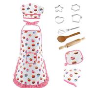 DesignerBox Chef Set for Kids - 11 PCS, Cook Costume Cooking Play Set with Apron, Chef Hat, Cooking Mitt and Cookie Cutters for Girls Career Role Play Children Pretend Play Birthday Gift (#3)