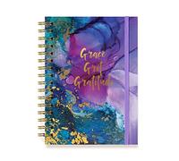 DESIGNERGREETINGS Designer Papers Flex Cover Journal with Elastic Band, “Grace, Grit, Gratitude” Purple and Blue Marble - 320 Pages (6” x 8.25”) - Perfect for Work, School, Creative Writing,