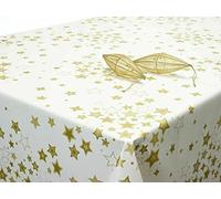 Designers 247 PVC Vinyl Decorative Christmas Gold Star Clusters Northern Star Dining Wipe Clean Oilcloth Xmas Tablecloth (50cm x 140cm Rectangle (19.5" x 54" inches))