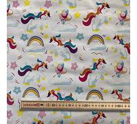 DESIGNERS247 Childrens Unicorn Table Cloth PVC Plastic Oil Vinyl Party table cloth wipe clean Schools Nursery White Blue Rainbow Multi Coloured Stars Width 140cm - Sold By The Metre