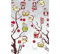 Designers247 Christmas Santa Owls Silver Grey PVC Plastic Vinyl Table Cloth Red Baubles White Snowflakes Hoot Birds On Trees Festive Party Tablecloth (210cm x 140cm (83" x 54" inches) Rectangle)