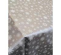 DESIGNERS247 Christmas Silver Grey Table Cloth White Snowflakes Textured Linen Feel PVC Vinyl Oilcloth Party Tablecloth (Round 122cm (48" inches))