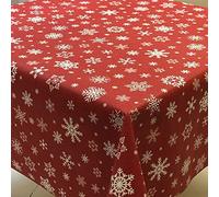DESIGNERS247 Christmas Wine Red Table Cloth White Snowflakes Textured Linen Feel PVC Vinyl Oilcloth Party Tablecloth (Round 140cm (54" inches))