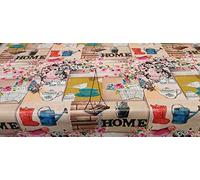 DESIGNERS247 Multi coloured Oriental Garden Birds Flowers Tablecloth Wipe Clean Pink White Blue Blossom Flowers Pottery PVC Vinyl Table Cloth Cover Protector Width 140cm - Sold by metre