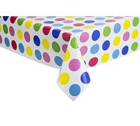 DESIGNERS247 Multi Polka Dots Splash Dotty Spots Children's Birthday Tablecloth Wipe Clean School Party Coloured PVC Vinyl Table Cloth Cover Protector Width 140cm, Green Blue Yellow Red Pink