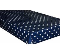 Designers247 Navy Blue White Polka Dots PVC Vinyl Plastic Table Cloth White Dotty Spots Navy Blue Ground 200cm x 140cm (79" x 54" inches) Rectangle Oblong 6 Seater Size Table Children's Party
