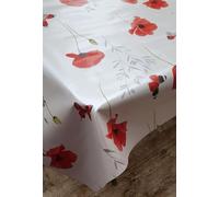 Designers247 Off White Red Poppy Flowers PVC Tablecloth Silver Grey Green Leaves Poppies Floral PVC Vinyl Plastic Oilcloth Wipe Clean Table Cloth Protector (160cm x 140cm Rectangle 63" x 54" inches)