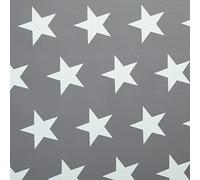 Designers247 Plain Grey White Stars PVC Plastic Vinyl Table Cloth Oilcloth Large Stars Childrens Christmas Party Nursery (Round 140cm 54" inches Diameter)