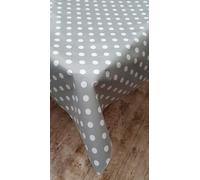 Designers247 Plain Light Grey White Polka Dots PVC Plastic Table Cloth Light Slate Grey Dotty Spots Oil Vinyl Party Table Cloth Cover Protector (Oval 180cm x 135cm 72" x 52" inches)