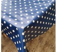 Designers247 Plain Navy Blue White Polka Dots PVC Plastic Table Cloth Dotty Spots Polkadots Oil Vinyl Party Dining Table Cloth Cover Protector (300cm x 140cm Rectangle 118" x 54" inches)